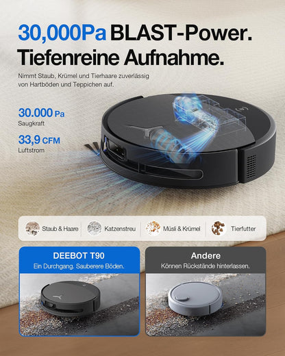 ECOVACS T90 PRO Omni Saugroboter mit Wischfunktion 30.000 Pa, PowerBoost