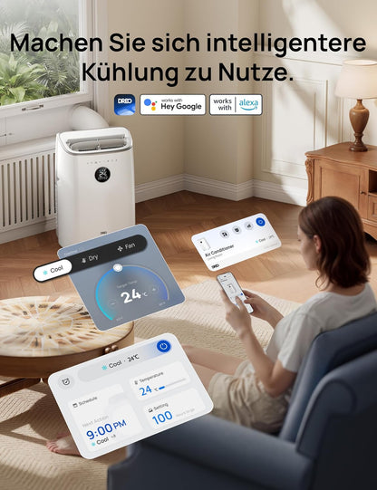 DREO Mobile Air Conditioner, 7,500 BTU Mobile Air Conditioner for Bedroom & Office, 3-in-1 Cooling/Ventilation/Dehumidification, App/Voice Control/Remote Control, Drainage-Free, Window Set, 2.5L/h