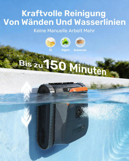 Gosvor (2026 Neu) Poolroboter Wand und Boden, Wasserlinie, Flachzone 4-in-1, Bis zu 200 Min. Laufzeit, Leichtgewicht 6,9 KG, 3μm Ultrafeiner Filter, Poolsuager Akku für Pools bis zu 200 m², Orange