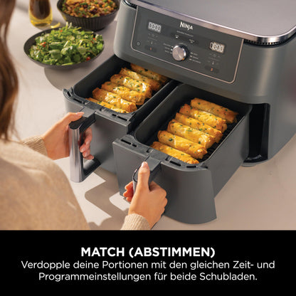Ninja Dual Zone digitale Heißluftfritteuse, 9,5 L, 6-in-1, Metallic Grau