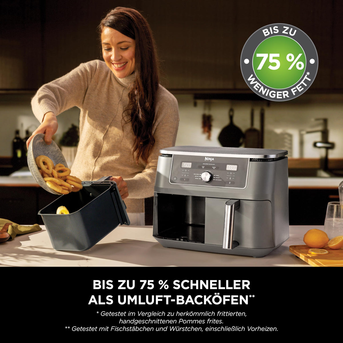 Ninja Dual Zone digitale Heißluftfritteuse, 9,5 L, 6-in-1, Metallic Grau
