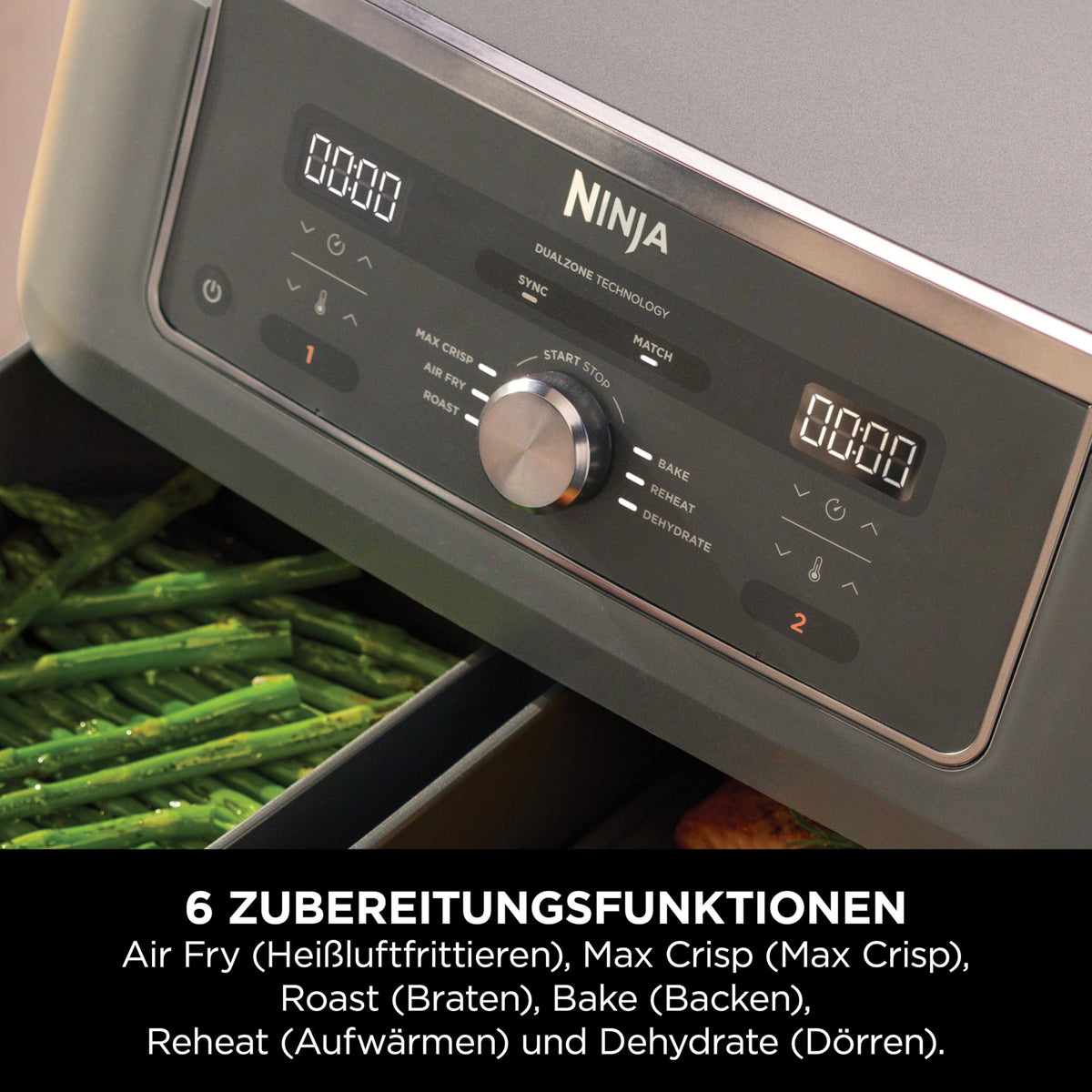 Ninja Dual Zone digitale Heißluftfritteuse, 9,5 L, 6-in-1, Metallic Grau