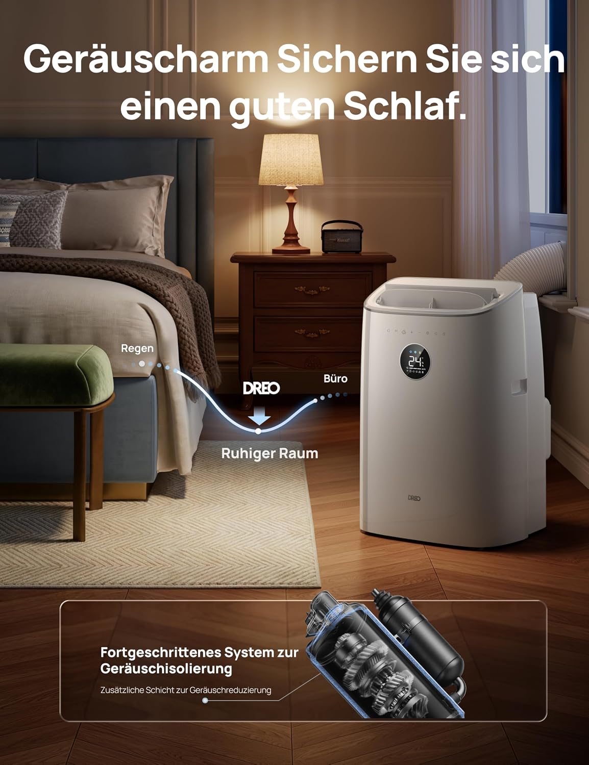 DREO Mobile Air Conditioner, 7,500 BTU Mobile Air Conditioner for Bedroom & Office, 3-in-1 Cooling/Ventilation/Dehumidification, App/Voice Control/Remote Control, Drainage-Free, Window Set, 2.5L/h