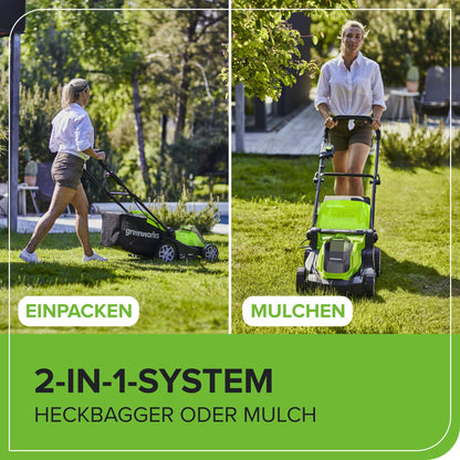 Greenworks 40V Kabelloser Akku Rasenmäher für Flächen bis zu 500 m², 41 cm Schnittbreite, 50-Liter-Sack PLUS zwei 40 V 2Ah-Akkus mit Ladegerät, 3 Jahre Garantie-G40LM41K2X