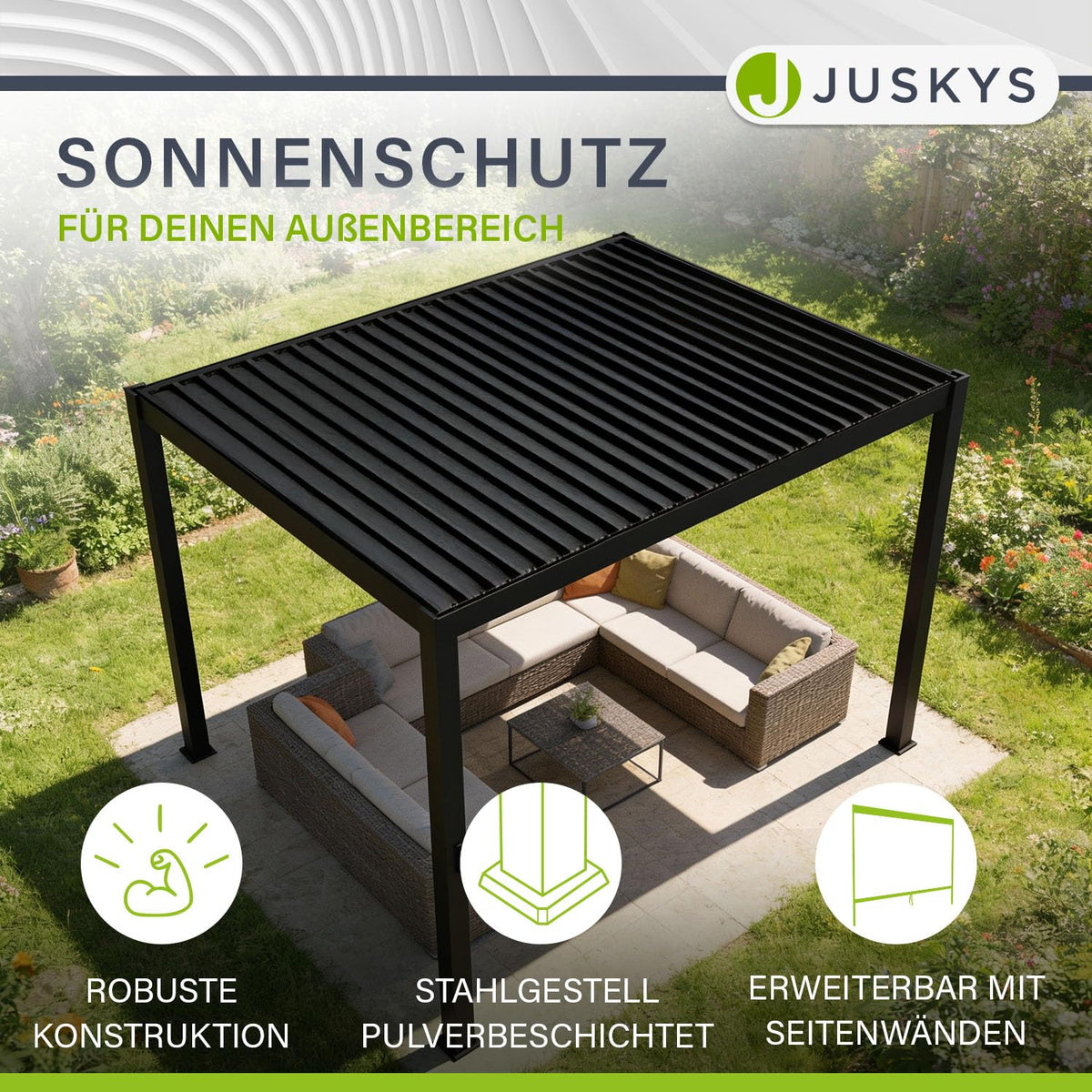 Juskys Lamellendach Tahiti 3x4 m inkl. Seitenwand 4 m