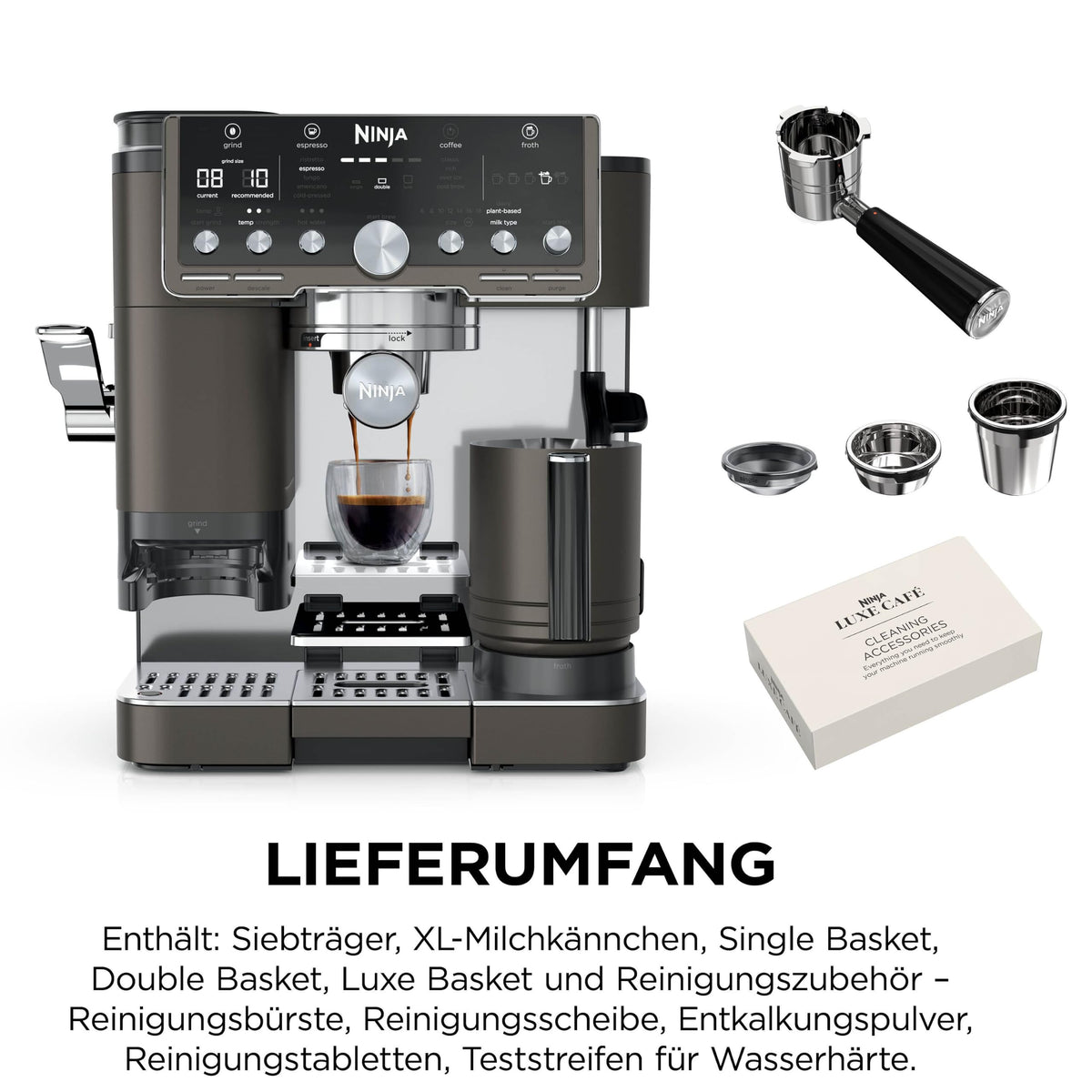 Ninja Luxe Pro 3-in-1-Kaffeemaschine mit Mahlwerk, ES701EUBR