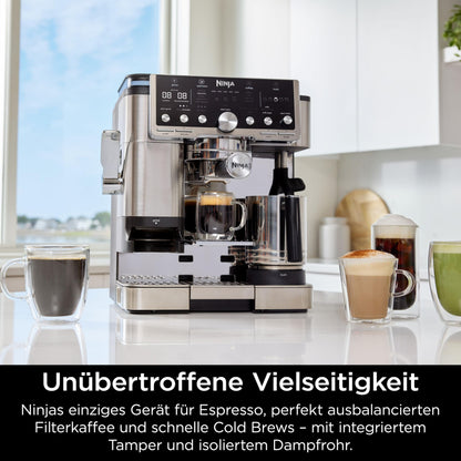 Ninja Luxe Pro 3-in-1-Kaffeemaschine mit Mahlwerk & Aufschäumer, Silber