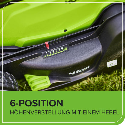 Greenworks 40V Kabelloser Akku Rasenmäher für Flächen bis zu 500 m², 41 cm Schnittbreite, 50-Liter-Sack PLUS zwei 40 V 2Ah-Akkus mit Ladegerät, 3 Jahre Garantie-G40LM41K2X