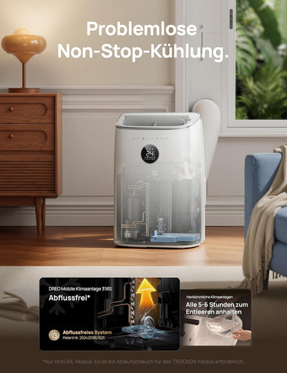 DREO Mobile Air Conditioner, 7,500 BTU Mobile Air Conditioner for Bedroom & Office, 3-in-1 Cooling/Ventilation/Dehumidification, App/Voice Control/Remote Control, Drainage-Free, Window Set, 2.5L/h