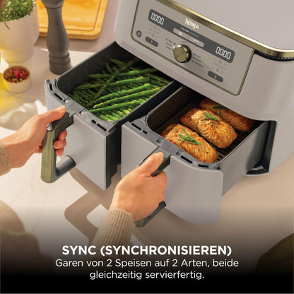 Ninja Dual Zone digitale Heißluftfritteuse, 9,5 L, 6-in-1, Stone/Gold