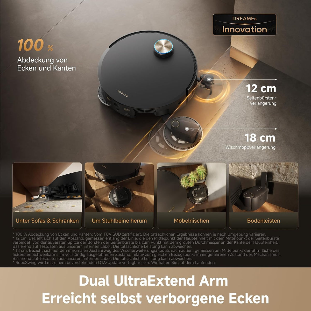 DREAME X60 Pro Ultra Complete, Robot Vacuum and Mop, Dual UltraExtend Arm, Dual AI Cameras, 10cm Obstacle Crossing, 42 000 Pa, Auto-Empty, 100°C Mop Self-Cleaning, and 100% Detangling