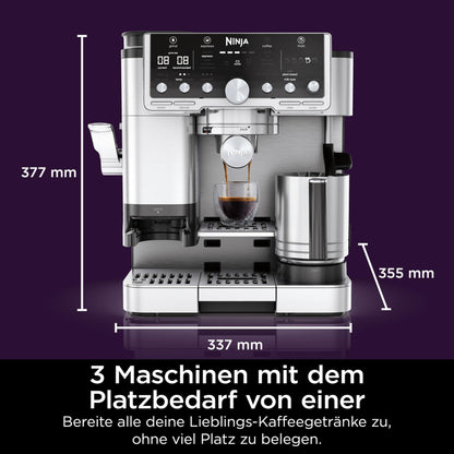 Ninja Luxe Pro 3-in-1-Kaffeemaschine mit Mahlwerk & Aufschäumer, Silber