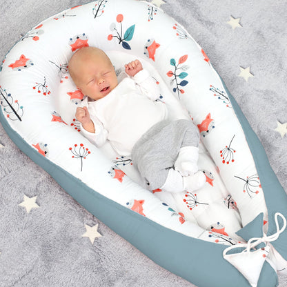 Babynest babynestchen neugeborene 90 x 50 cm baby nestchen tragbar nest für bett kinder kuschelnest coccon für jungen und mädchen fuchs salbei