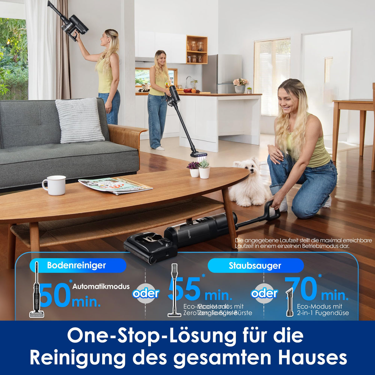 Tineco FLOOR ONE Switch S7 Stretch Nass Trockensauger & Akkusauger Set 5-in-1, FlashDry Selbstreinigung, DualBlock Anti-Tangle, 50 Min Laufzeit 22kPa Multifunktionaler Bodenreiniger für das Ganze Haus