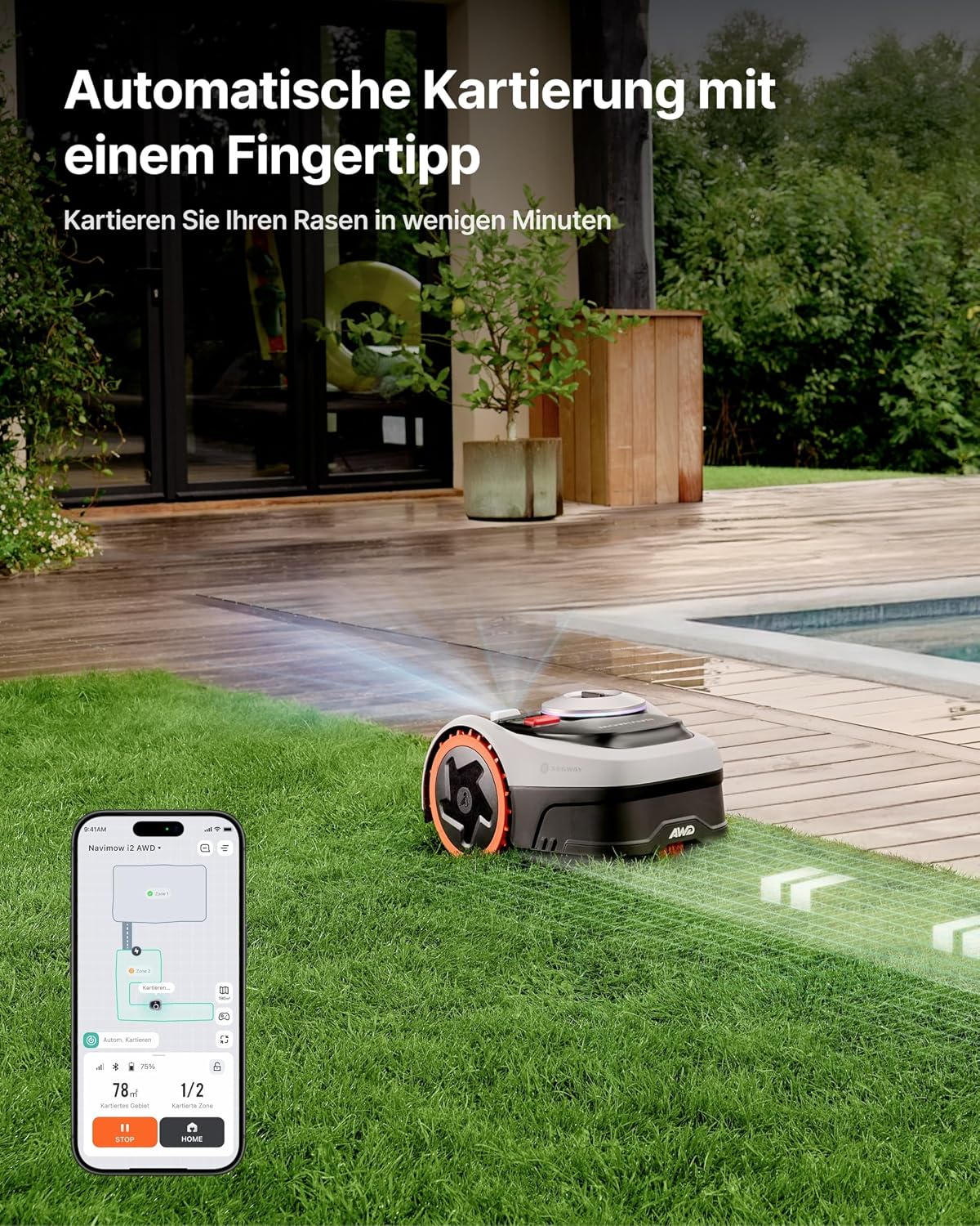 Segway Navimow i205 AWD Mähroboter mit Garage S, für 500 m², NRTK+Vision
